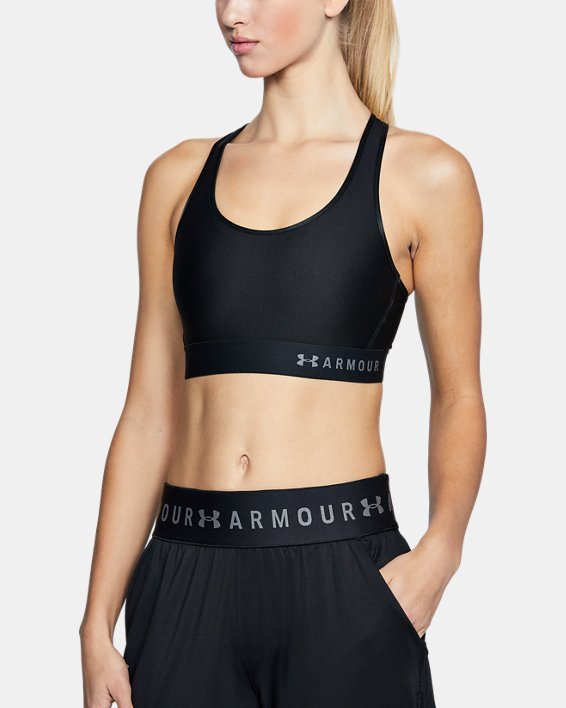 Under Armour Armour® Mid Sports Bh Dame Sort / Metal Sølv | hKiRAMmLgCf