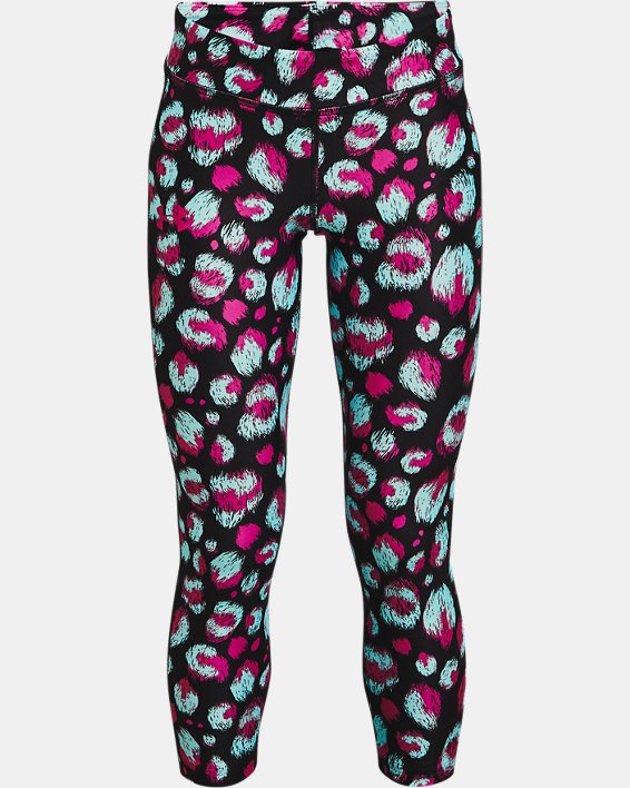 Under Armour HeatGear® Armour Printed Ankle Crop Leggings Pige Sort / Turkis | D12BuKSA3pG