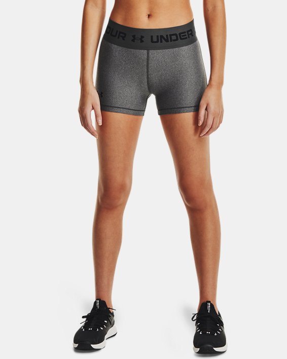Under Armour HeatGear® Armour Wordmark Waistband Shorty Shorts Dame Grå Sort | 9cYLJXox2uh
