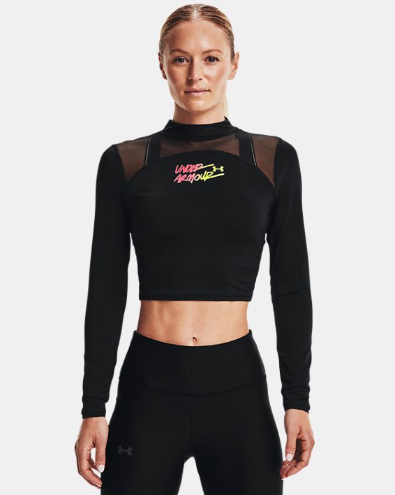 Under Armour HeatGear® Crop Mock Neck Top Løbetøj Dame Sort | 6XiyY8mOKLi