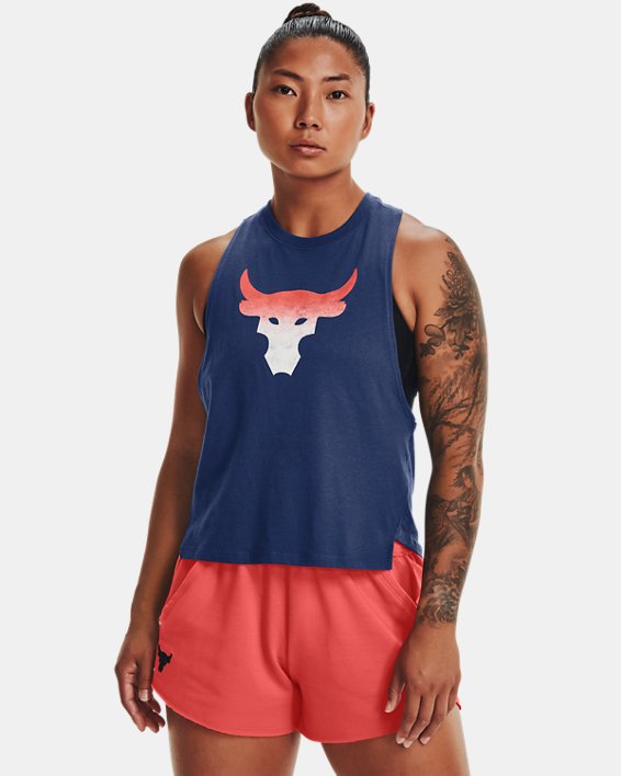Under Armour Project Rock Bull Tank Top Dame Indigo / Rød | qO1W2DMqKX8