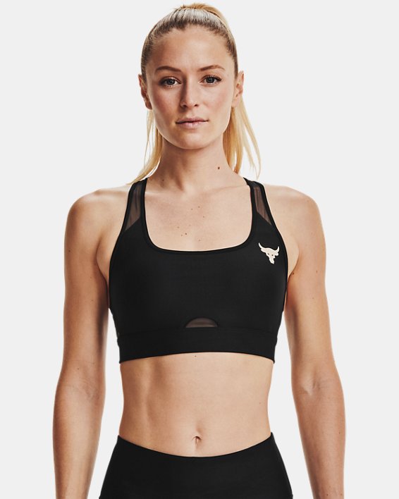 Under Armour Project Rock Crossback Mid Sports Bh Dame Sort / Hvide | HUI4X8J9iLK