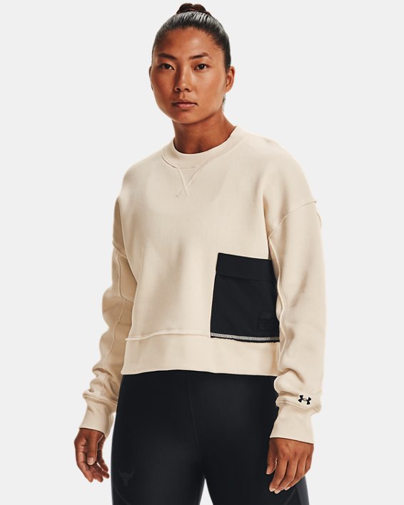 Under Armour Project Rock Fleece Crew Sweatshirt Dame Hvide / Sort | 1fOiDjN2kJv