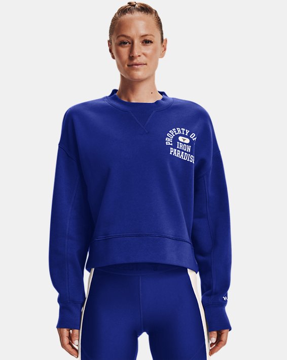 Under Armour Project Rock Fleece LC Crew Sweatshirt Dame Kongeblå / Sort Hvide | n97qM6PhN52