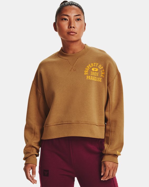 Under Armour Project Rock Fleece LC Crew Sweatshirt Dame Guld | q65KWKGY1C8