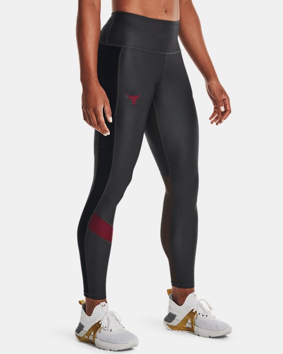 Under Armour Project Rock HeatGear® No-Slip Waistband Full-Length Leggings Dame Grå / Rød | 7Qlu6Fq7