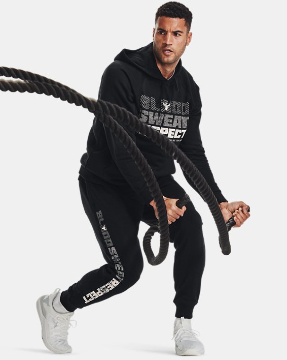 Under Armour Project Rock Rival Fleece Bukser Herre Sort / Sort Hvide | KlDxcNDprHT