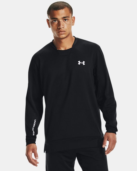 Under Armour UA Armour Terry Crew Sweatshirt Herre Sort / Hvide | XARzRK9m3ks