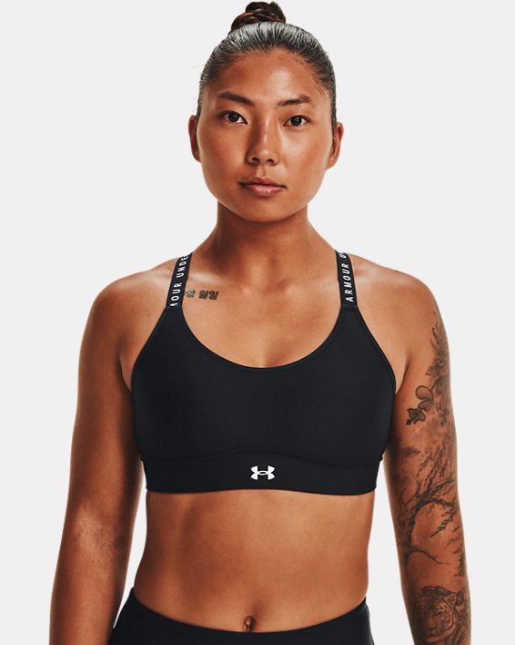 Under Armour UA Infinity Mid Covered Sports Bh Dame Sort / Hvide | ZqmXSpCKkdT