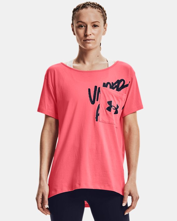 Under Armour UA Oversized Wordmark Graphic T-Shirt Løbetøj Dame Mørkeblå | ByRznwHm2Vo