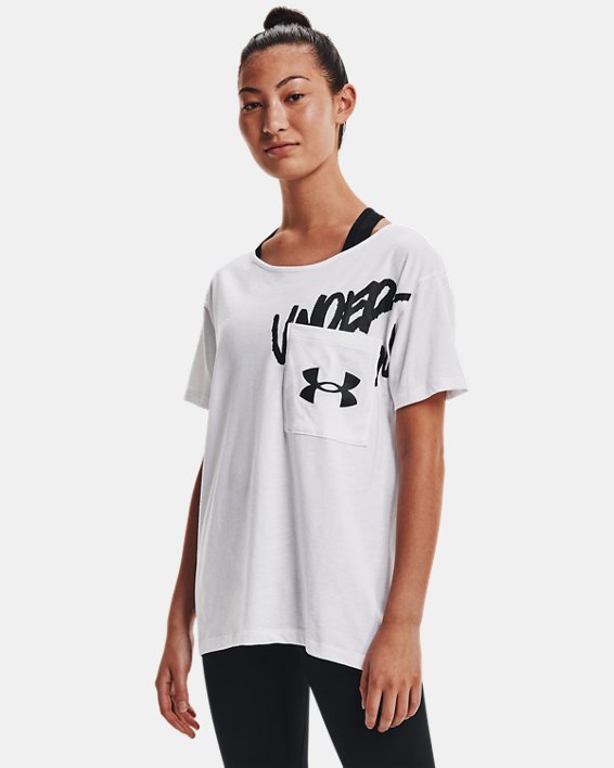 Under Armour UA Oversized Wordmark Graphic T-Shirt Løbetøj Dame Hvide / Sort | MYX3BAx92mY