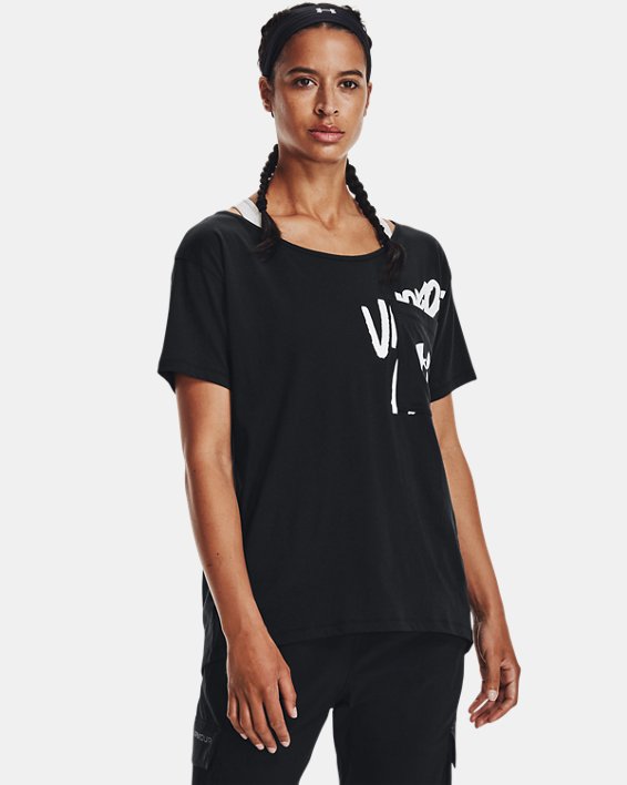 Under Armour UA Oversized Wordmark Graphic T-Shirt Løbetøj Dame Sort / Hvide | UJpABtFBtIx