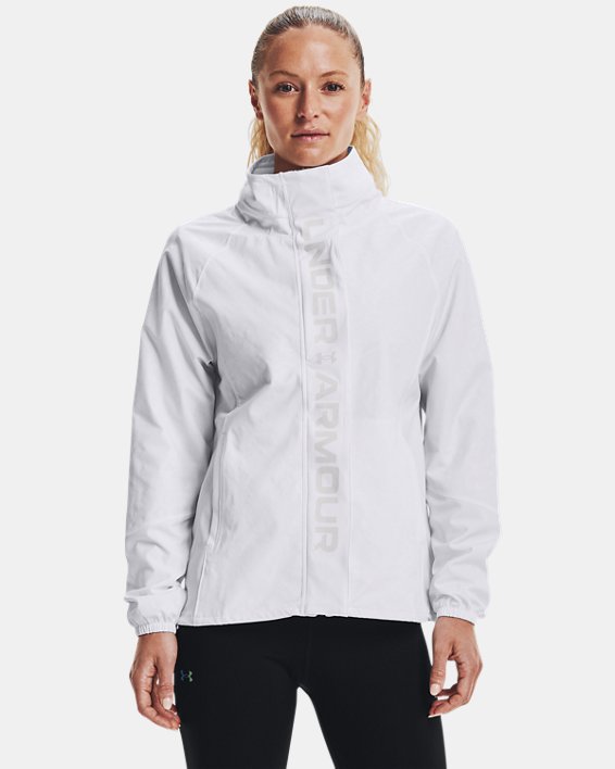 Under Armour UA RUSH™ Woven Print Full-Zip Sweatshirt Dame Hvide / Grå | n9yFCjBYXmm