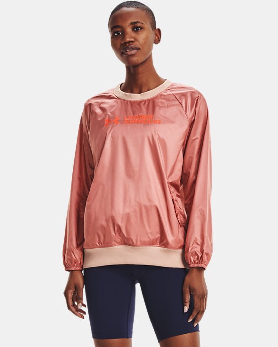 Under Armour UA RUSH™ Woven Shine Crew Sweatshirt Dame Lyserød / Orange | kislkCPaSjL