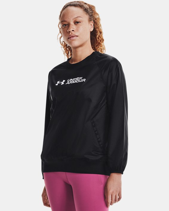Under Armour UA RUSH™ Woven Shine Crew Sweatshirt Dame Sort / Hvide | owVbt7u8c9E