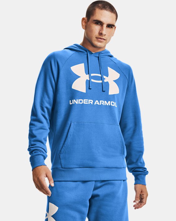 Under Armour UA Rival Fleece Big Logo Hættetrøje Herre Blå / Sort Hvide | 3Mjw157VQmq
