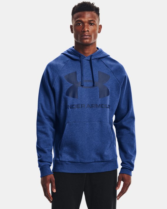 Under Armour UA Rival Fleece Big Logo Hættetrøje Herre Blå Indigo | WfmO2CQDVO1