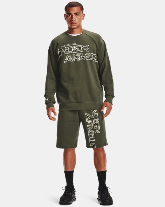 Under Armour UA Rival Fleece Camo Script Crew Sweatshirt Herre Blå Grøn / Sort Hvide | kNUKsZng8Hv