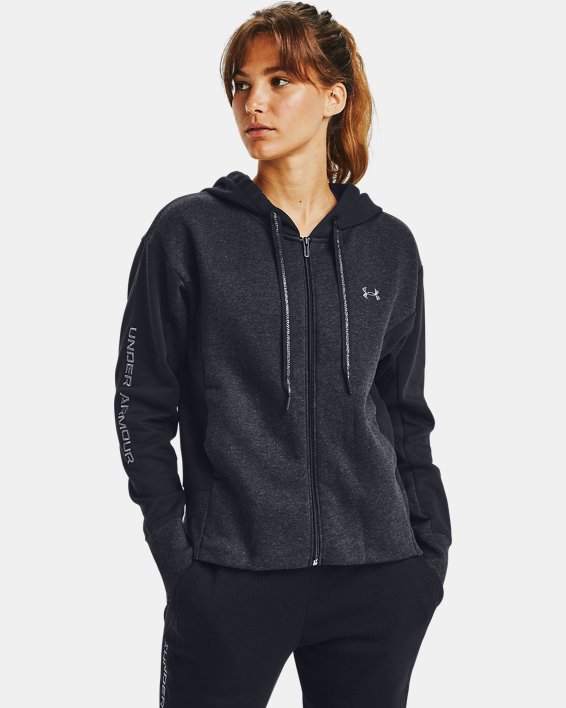 Under Armour UA Rival Fleece Embroidered Full Zip Hættetrøje Dame Sort / Sort | eSQSUwCPtYT