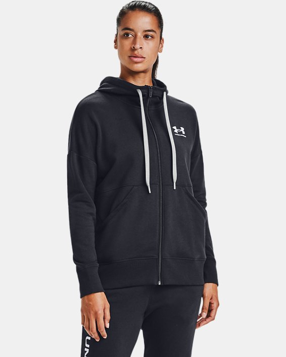 Under Armour UA Rival Fleece Full Zip Hættetrøje Dame Sort / Hvide | KqvUkKINzoQ
