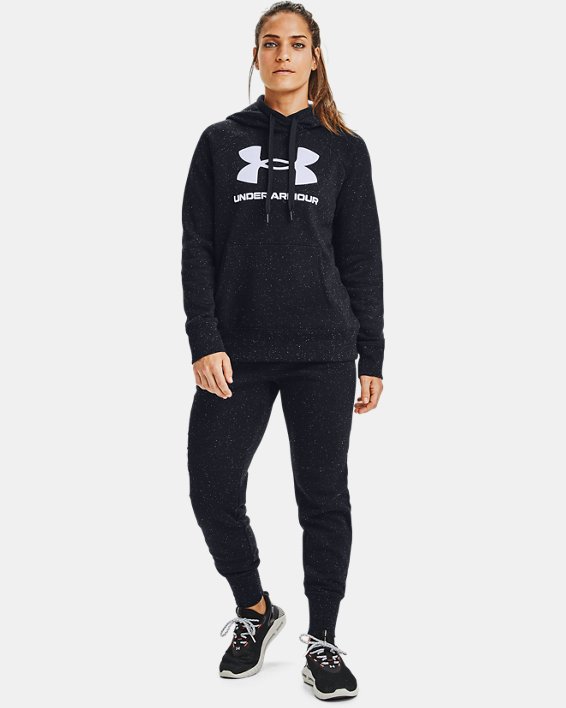 Under Armour UA Rival Fleece Logo Hættetrøje Dame Sort / Hvide | DQ574jymku9