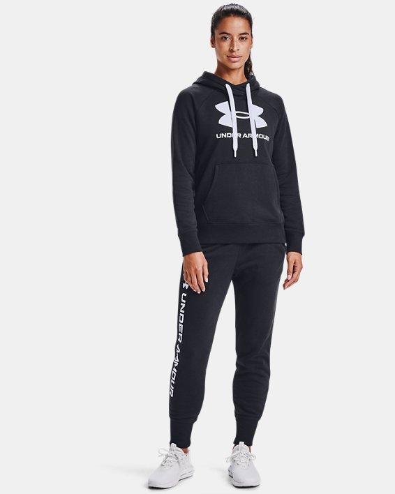 Under Armour UA Rival Fleece Logo Hættetrøje Dame Sort / Hvide | LCRFrpBY7uX