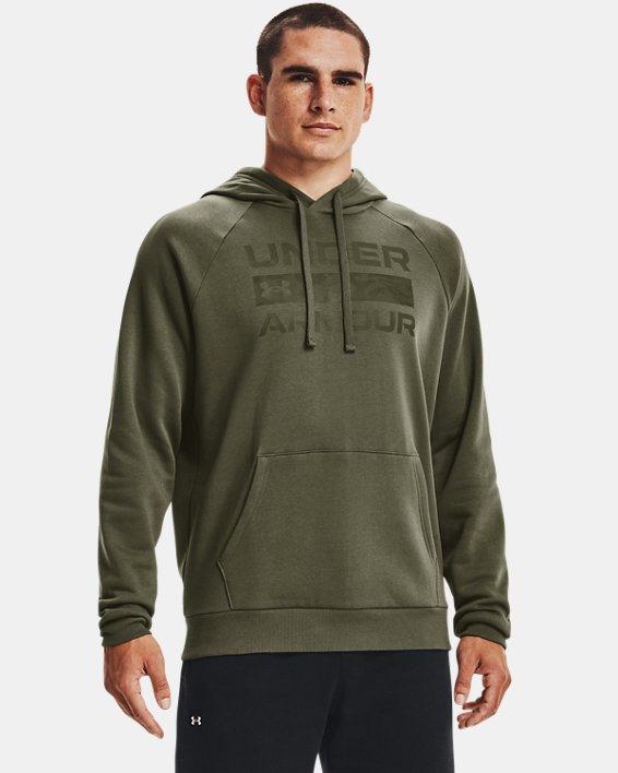 Under Armour UA Rival Fleece Signature Box Hættetrøje Herre Blå Grøn | cw4ZJI8kESL