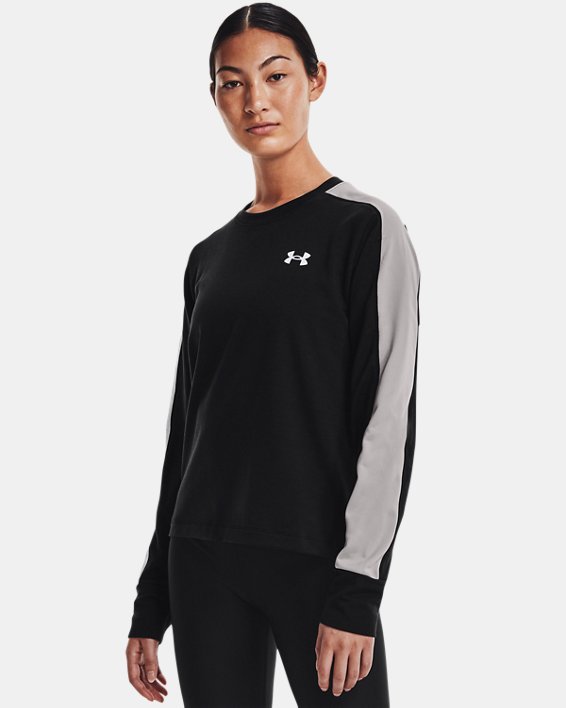 Under Armour UA Rival Terry Colorblock Crew Sweatshirt Dame Sort / Grå | 6oGxwOcgzXF