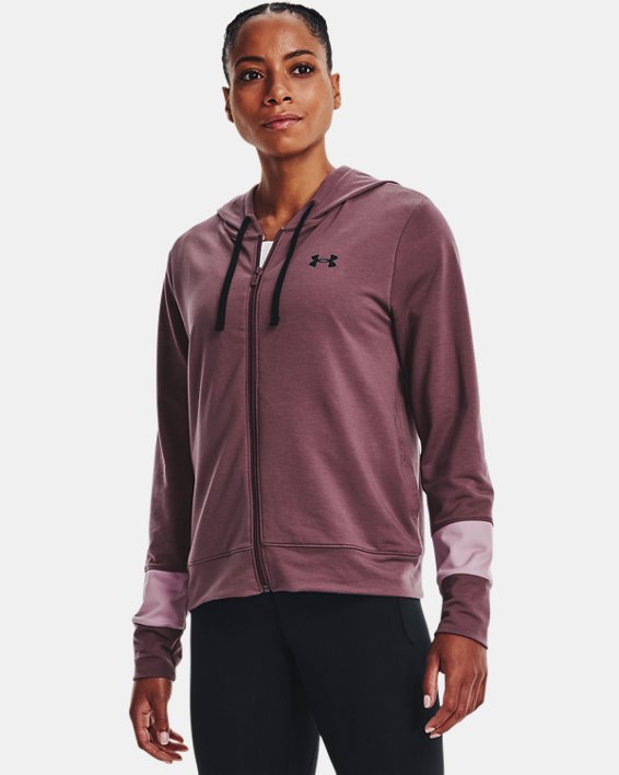 Under Armour UA Rival Terry Colorblock Full-Zip Hættetrøje Dame Grå Lilla / Lilla Lyserød | 6mGXcnTO