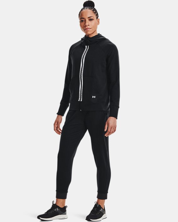 Under Armour UA Rival Terry Taped Full Zip Hættetrøje Dame Sort / Grå | QV7HJfdXm22