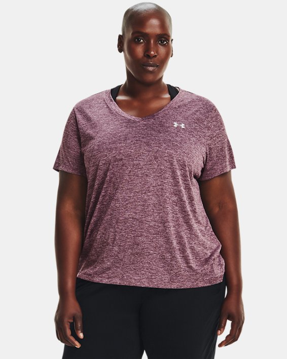 Under Armour UA Tech™ Twist V-Neck Løbetøj Dame Grå Lilla / Lilla Lyserød | 4u1gNYdqg8K