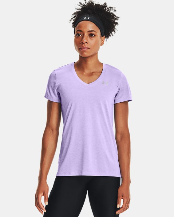 Under Armour UA Tech™ Twist V-Neck Løbetøj Dame Lilla / Hvide | T3gkBzBHGxu