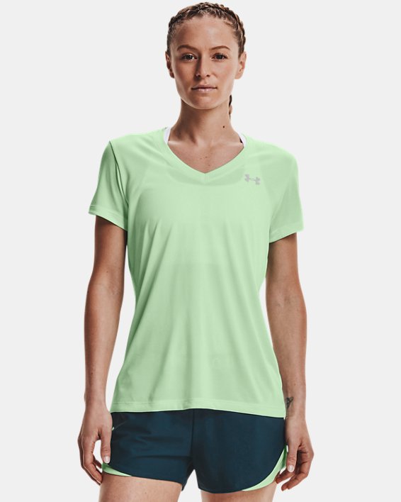Under Armour UA Tech™ Twist V-Neck Løbetøj Dame Lyseturkis / Hvide | qbmGkjq449G