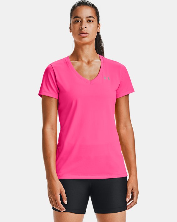 Under Armour UA Tech™ V-Neck Løbetøj Dame Lyserød / Metal Sølv | SBkSarA5G2g
