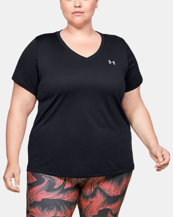 Under Armour UA Tech™ V-Neck Løbetøj Dame Sort / Metal Sølv | dK3RwDbocH7