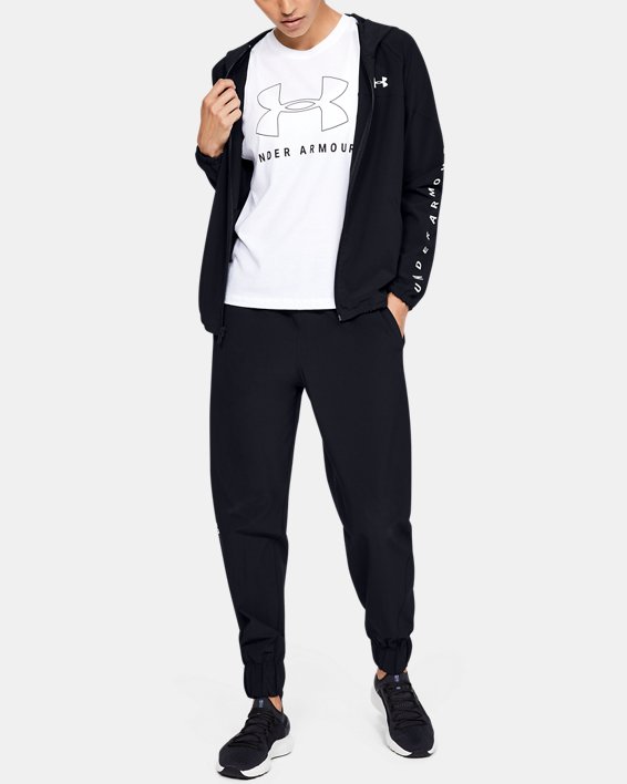 Under Armour UA Woven Branded Full Zip Hættetrøje Dame Sort / Sort Hvide | MX2Cf8cMXVB