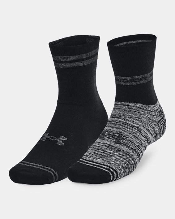 Under Armour Unisex UA Essential Hi Lo 2-Pack Sokker Herre Sort | cG9wYFqa7cg
